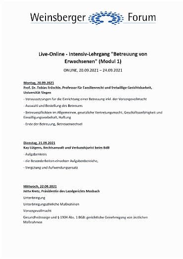 Inhalt der Ausbildung Teil 1 Modul 1