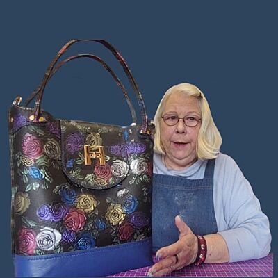Echte Ledertasche Tote-Bag mit Rosenmuster